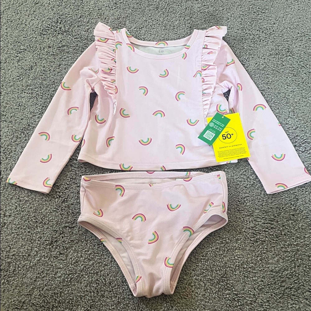 GAP Pink Kids Swim Rashguard Set with Rainbow Accents